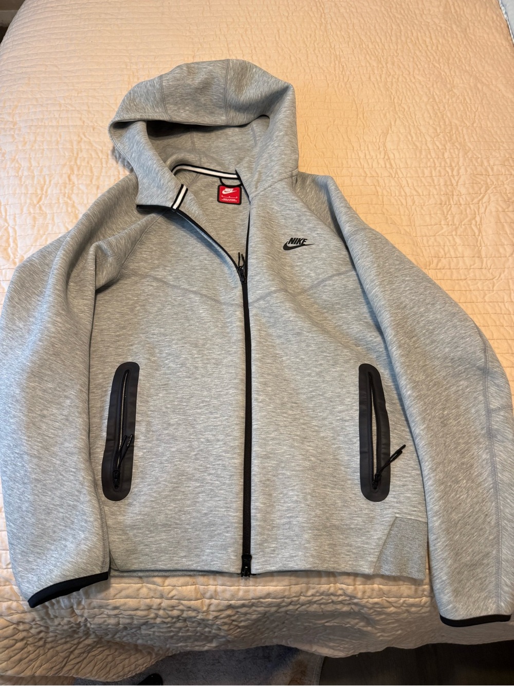 Nike Light Gray Hooded Performance Zip Jacket with Black Accents